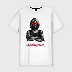 Мужская slim-футболка Джонни в красных очках Cyberpunk 2077