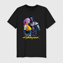 Футболка slim-fit Vi & Johnny Cyberpunk2077 Джонни и Ви, цвет: черный