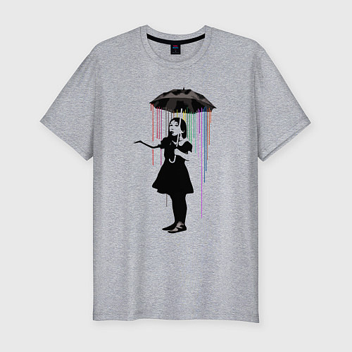 Мужская slim-футболка BANKSY БЭНКСИ девушка под зонтом / Меланж – фото 1
