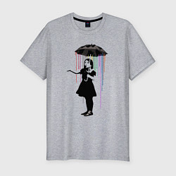 Футболка slim-fit BANKSY БЭНКСИ девушка под зонтом, цвет: меланж