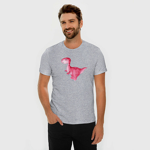 Мужская slim-футболка Розовый динозаврик / Меланж – фото 3