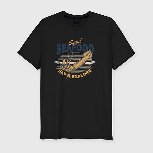 Мужская slim-футболка Морская еда Кальмар / Черный – фото 1