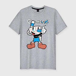 Футболка slim-fit Синяя чашка Cuphead, цвет: меланж