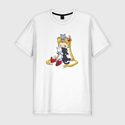 Футболка slim-fit Crazy Moon Cat, цвет: белый