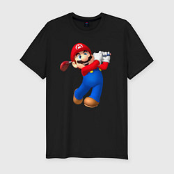 Футболка slim-fit Марио - крутейший гольфист Super Mario, цвет: черный