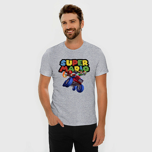 Мужская slim-футболка Марио и Луиджи гонщики Super Mario / Меланж – фото 3