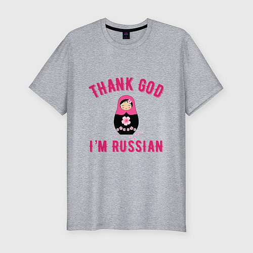 Мужская slim-футболка Спасибо, я русский / Меланж – фото 1