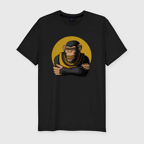 Мужская slim-футболка Обезьяна с золотой цепью / Черный – фото 1