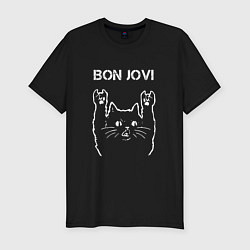 Футболка slim-fit Bon Jovi Рок кот, цвет: черный