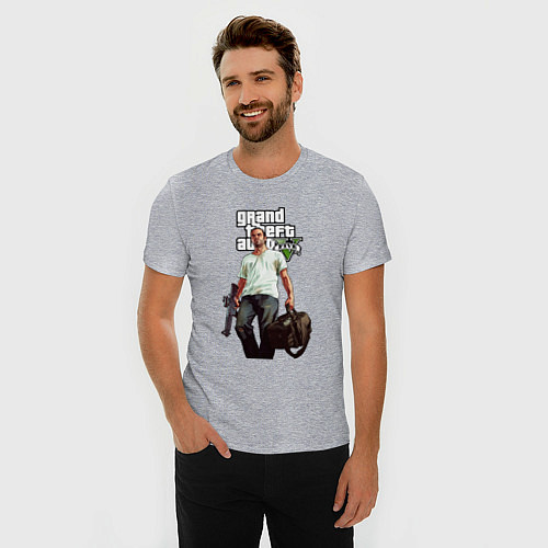 Мужская slim-футболка GTA 5 Money bag / Меланж – фото 3
