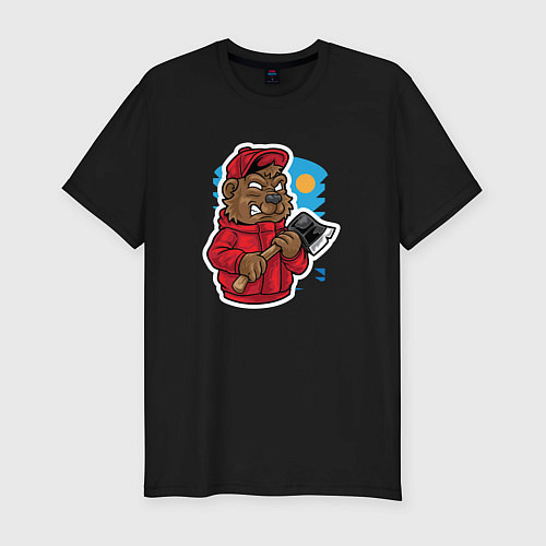 Мужская slim-футболка Медведь дровосек / Черный – фото 1