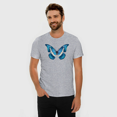 Мужская slim-футболка Blue butterfly синяя бабочка / Меланж – фото 3