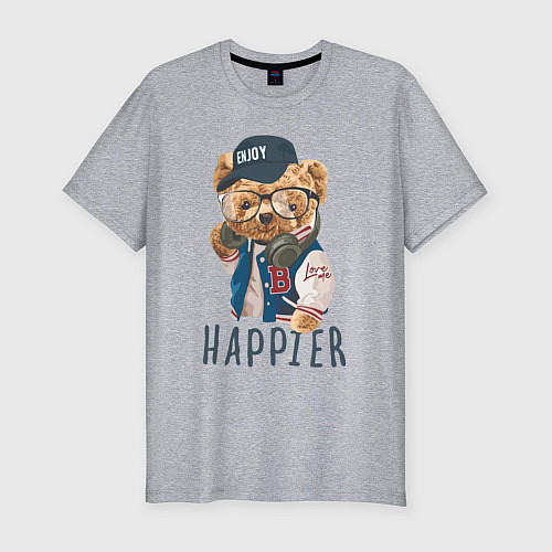 Мужская slim-футболка ENJOY HAPPIER / Меланж – фото 1
