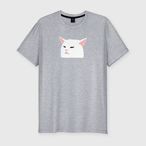 Мужская slim-футболка Белый кот из мема / Меланж – фото 1