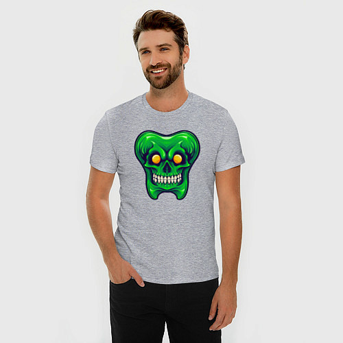 Мужская slim-футболка Tooth Skull / Меланж – фото 3
