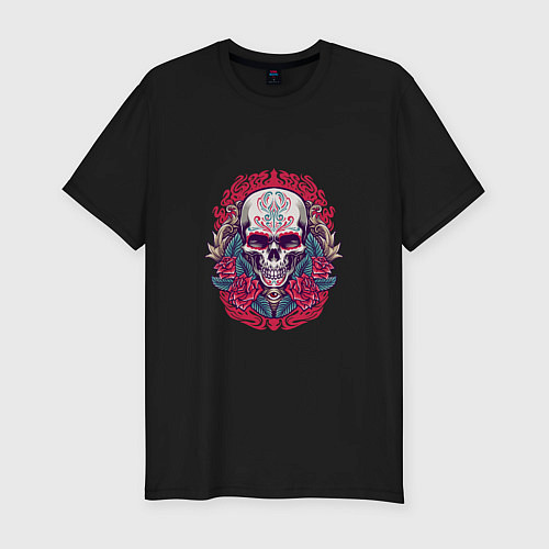 Мужская slim-футболка Roses Skull / Черный – фото 1