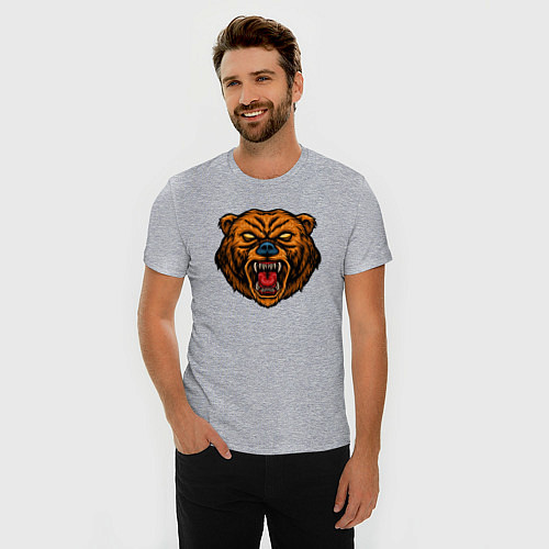 Мужская slim-футболка Морда медведя / Меланж – фото 3