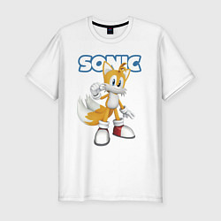 Футболка slim-fit Майлз Тейлз Прауэр Sonic Видеоигра, цвет: белый