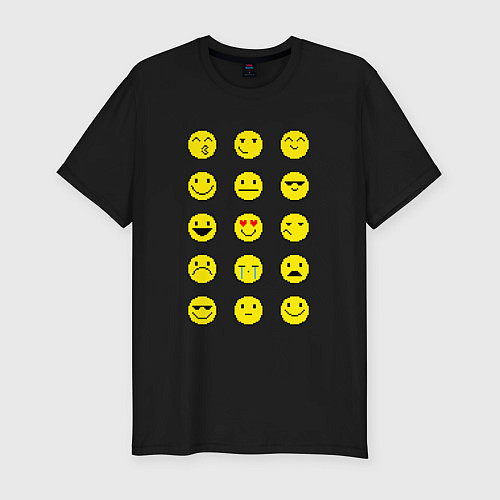 Мужская slim-футболка Pixel art emoticons 1 / Черный – фото 1