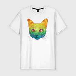 Футболка slim-fit Радужный котик rainbow cat, цвет: белый
