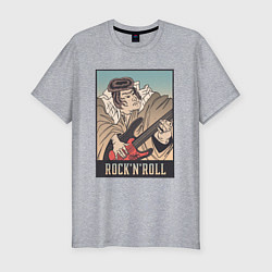 Футболка slim-fit Самурай гитарист Укиё э Samurai guitar Ukiyo e, цвет: меланж