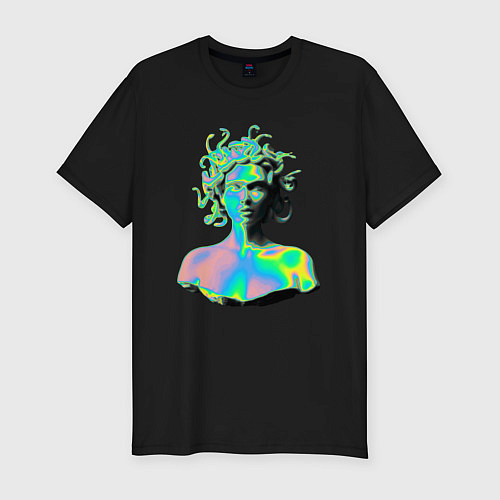 Мужская slim-футболка Gorgon Medusa Vaporwave Neon / Черный – фото 1