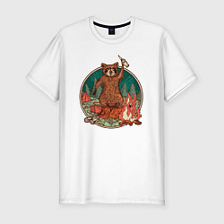 Мужская slim-футболка Винтажный енот на отдыхе Camping Raccoon