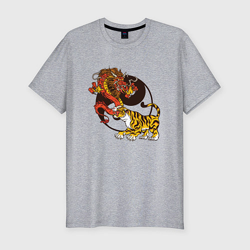 Мужская slim-футболка Тигр и Дракон Инь и Ян / Меланж – фото 1