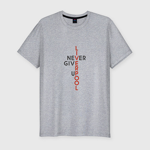 Мужская slim-футболка Liverpool - Never Give Up / Меланж – фото 1
