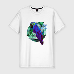 Мужская slim-футболка Блестящий попугай Тропический коллаж