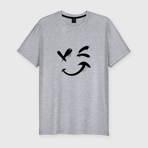 Мужская slim-футболка Подмигивающий смайлик Граффити / Меланж – фото 1