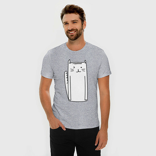 Мужская slim-футболка Длинный белый кот / Меланж – фото 3