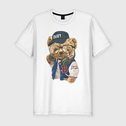 Мужская slim-футболка Прикольный мишутка Enjoy