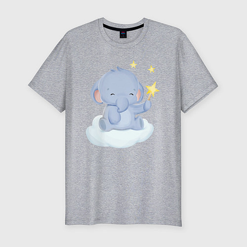 Мужская slim-футболка Милый Слонёнок На Облаке Со Звездой / Меланж – фото 1