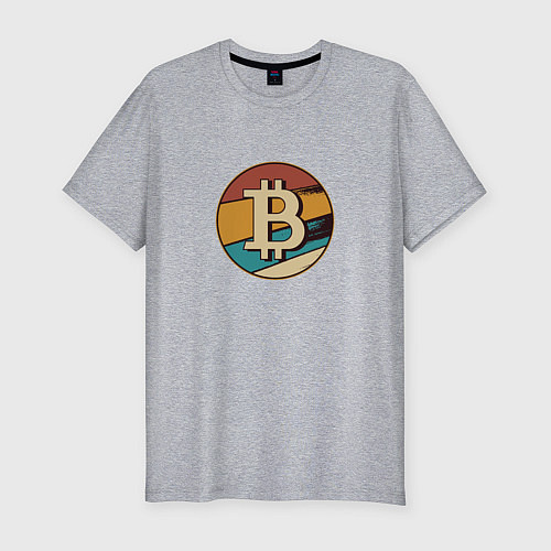 Мужская slim-футболка Биткоин в стиле ретро Retro Bitcoin / Меланж – фото 1