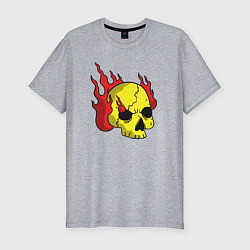 Мужская slim-футболка Винтажный мультяшный череп и огонь