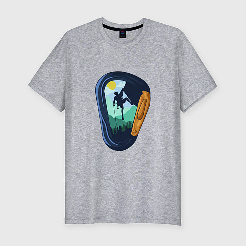 Мужская slim-футболка Пейзаж с альпинистом в карабине / Меланж – фото 1