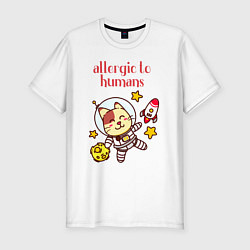 Мужская slim-футболка Аллергия на людей кот в космосе
