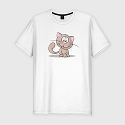 Мужская slim-футболка Кот коричневый добрый