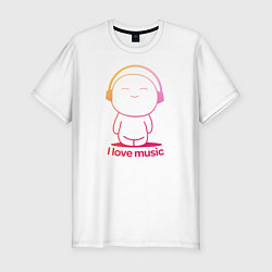Футболка slim-fit I love music цветная, цвет: белый