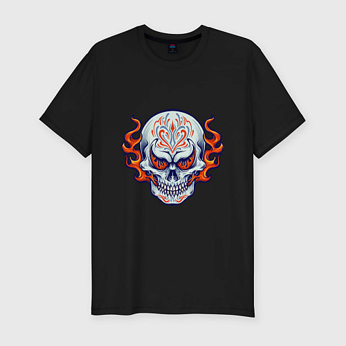 Мужская slim-футболка Fire - Skull / Черный – фото 1