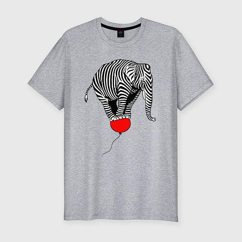 Мужская slim-футболка Слон зебра на воздушном шаре / Меланж – фото 1