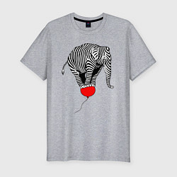 Мужская slim-футболка Слон зебра на воздушном шаре
