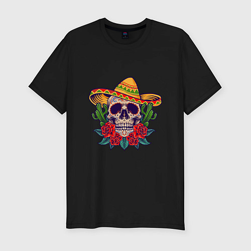 Мужская slim-футболка Skull - Mexico / Черный – фото 1