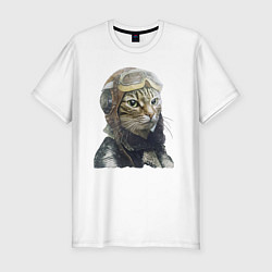 Футболка slim-fit Кот - пилот The pilot Cat, цвет: белый