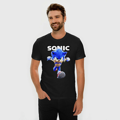 Мужская slim-футболка Sonic the Hedgehog 2 / Черный – фото 3