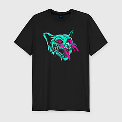 Футболка slim-fit Орущий кот с розовыми молниями из глаз A screaming, цвет: черный