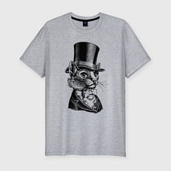 Мужская slim-футболка Кот - английский джентльмен в колпаке The cat is a