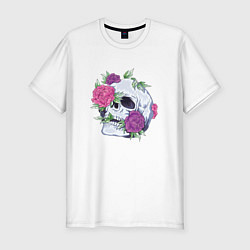 Футболка slim-fit Череп с цветами Flower Skull, цвет: белый