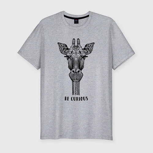 Мужская slim-футболка Жираф в стиле Мандала Mandala Giraffe Be Curious / Меланж – фото 1
